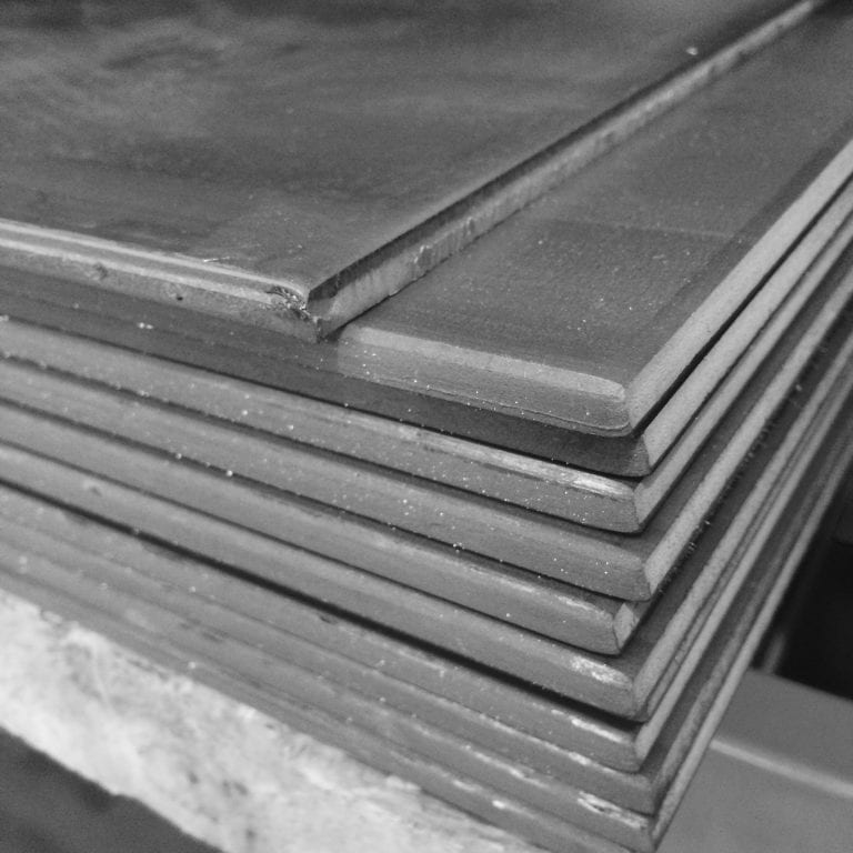 Plain Mild steel Plate piled up in a warehouse